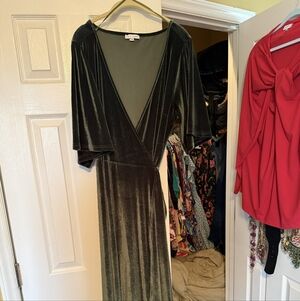 Baltic Born Velvet Maxi Dress in Deep Olive